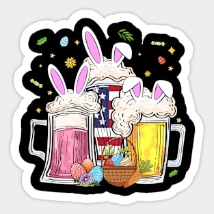 Easter Bunny Beer Egg Drinking Party Amarican Flag Sticker